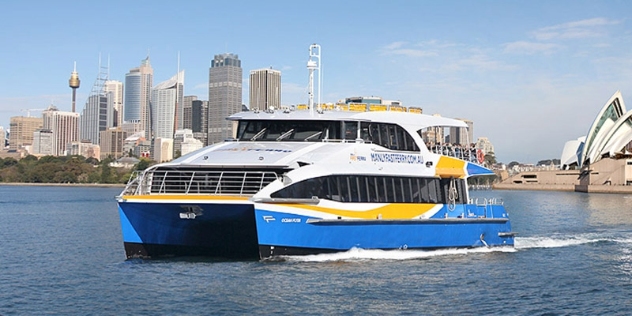 NRMA Blue ferry with Sydney opera house in the background