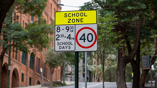 School zone on a quiet street in Central Sydney, Australia.