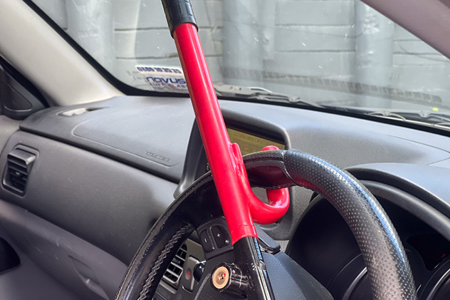Steering lock on car steering wheel