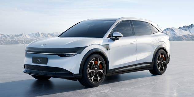 A white Zeekr parked on polished concrete