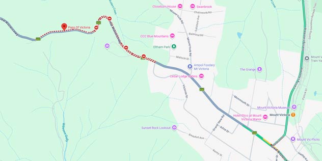 Map of Victoria Pass closure