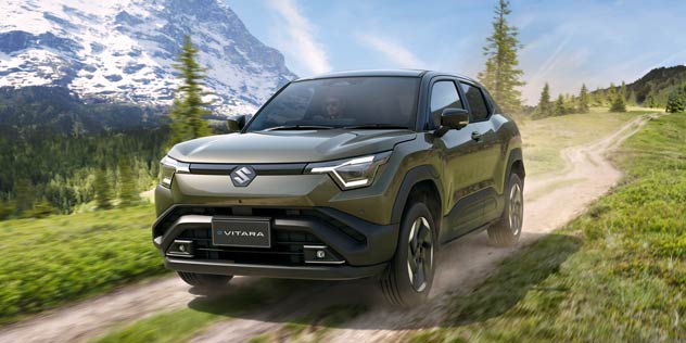 Dark silver SUV on grassy track