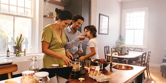 A family in the kitchen