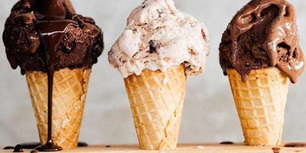 three flavours of gelato in waffle cones