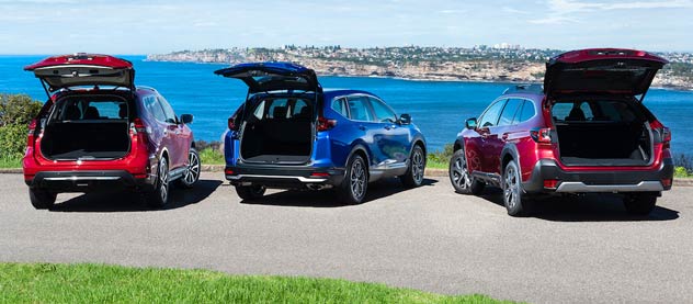 2021 Honda CR-V, Nissan X-Trail and Subaru Outback from the rear