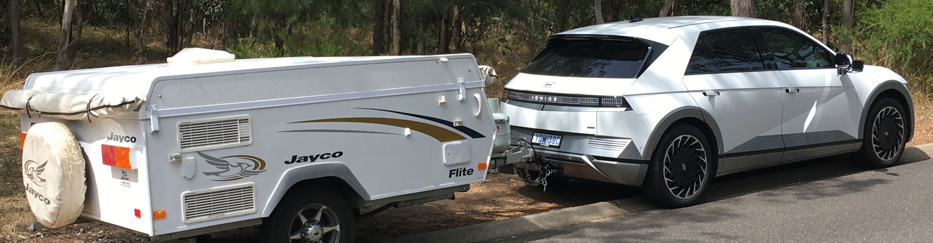 Privately owned Hyundai Ioniq pulling a caravan