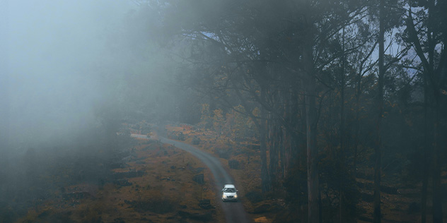 A car in smoke from the bushfires