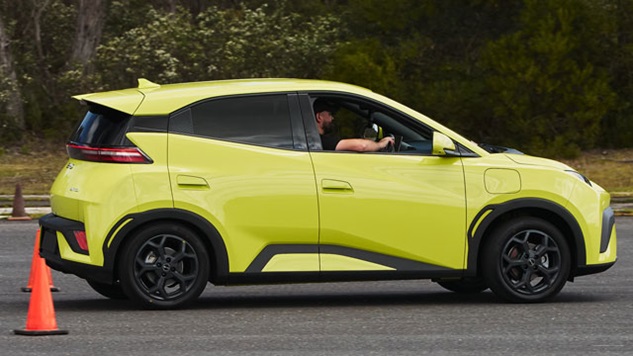 Yellow BYD Atto 1 in safety testing by ANCAP