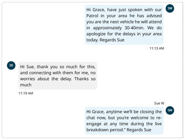 Transcript of a Live Chat with Track My Patrol for NRMA roadside assistance