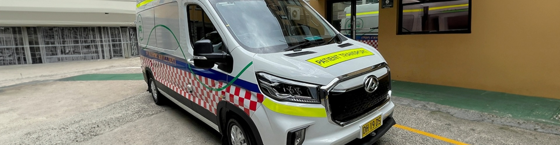Angled view of Australia's first electric vehicle ambulance.