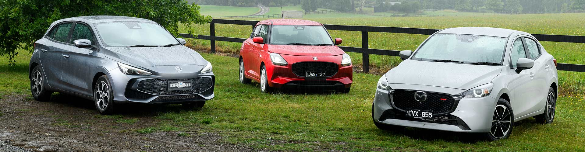 2025 Mazda2, MG3 Hybrid Excite and Suzuki Swift Hybrid Plus group photo