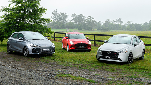 2025 Mazda2, MG3 Hybrid Excite and Suzuki Swift Hybrid Plus group photo