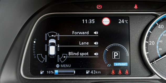 Driver's side view of the instrument dashboard panel.