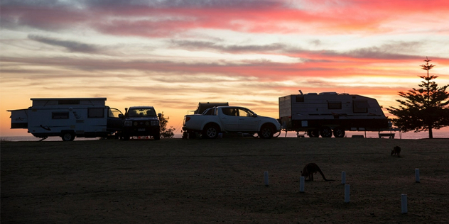 Caravan park at sunset