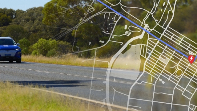 EV road trip map overlay EV on country road map with charging station overlaid