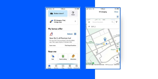 Two mobile screen views of the NRMA app.