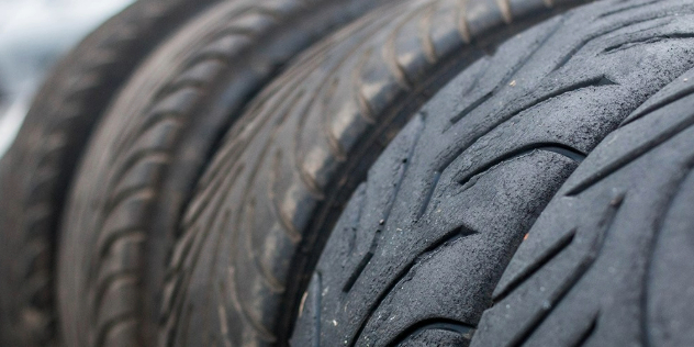 Close-up of a row of tyres