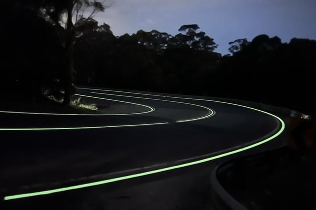 Glow in the dark road markings in Bulli Pass NSW