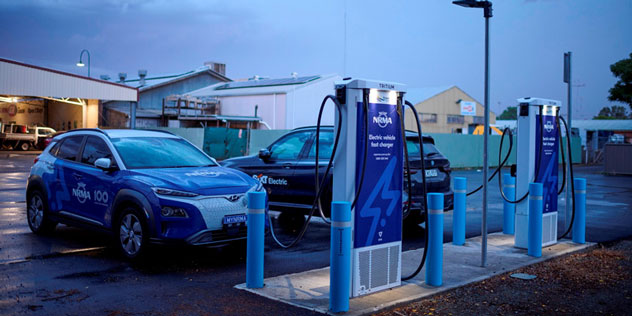 NRMA branded EV charging at night