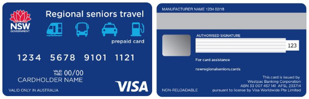 Front and back view of the Regional Seniors travel card