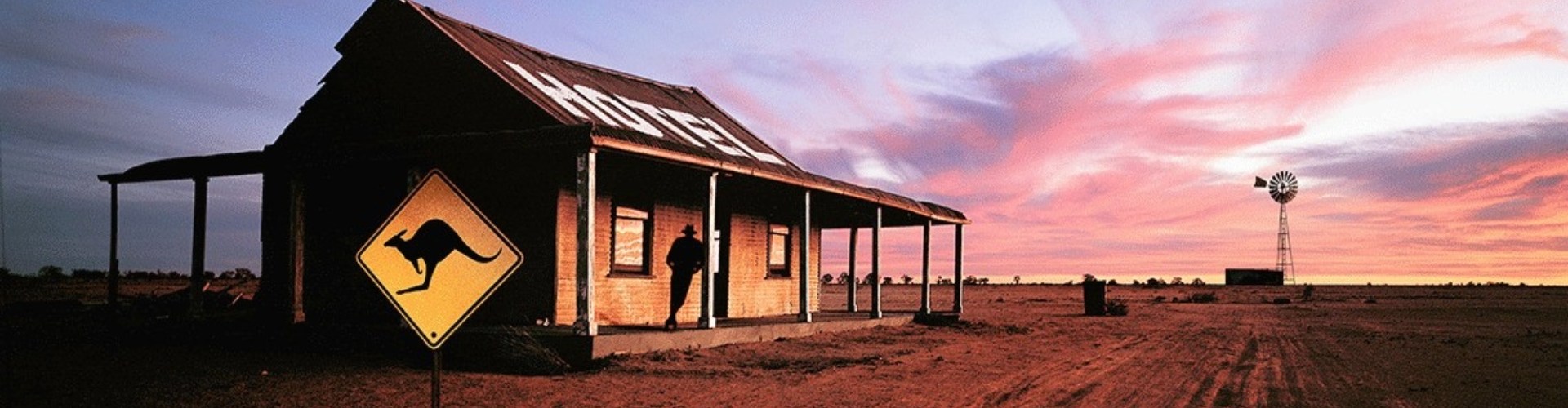 An outback setting at dusk