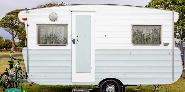 Side view of a retro caravan