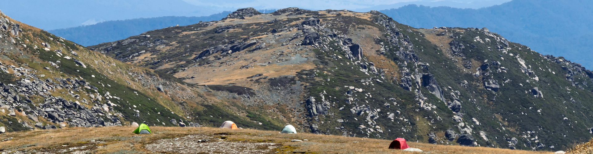 Tents pitched on a mountain in Kosciuszko National Park.