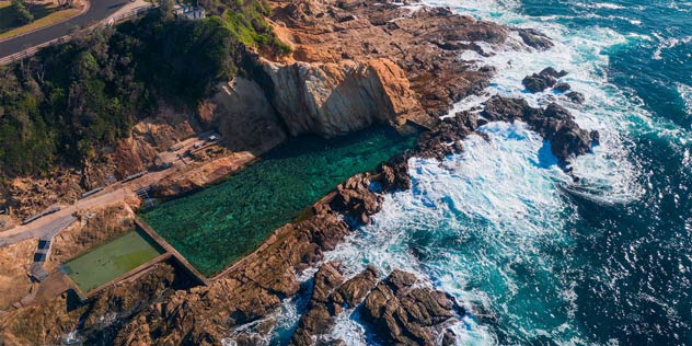 Aerial view of woman floating in Blue Pool, Bermagui