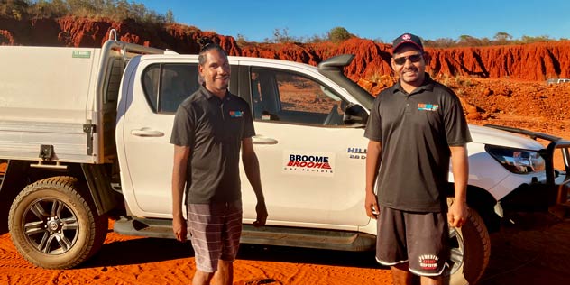 Jayden and Raf from Bunda Bunda Tours in front of a ute