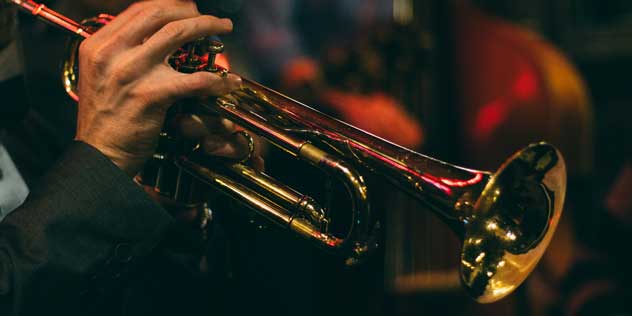 Close up of a trombone being played by a jazz player
