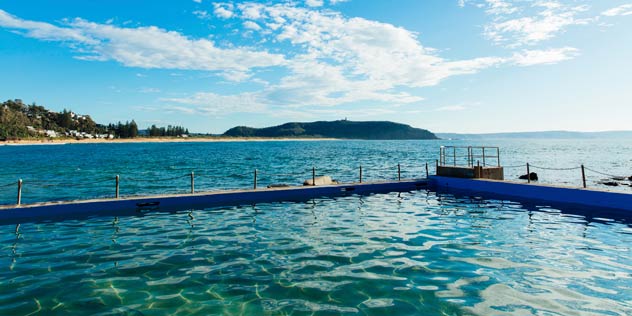 Views of Barrenjoey Lighthouse from Palm Beach Rockpool, Palm Beach on Sydney's northern beaches.