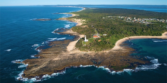 arial shot of Norah Head Lighthouse NSW