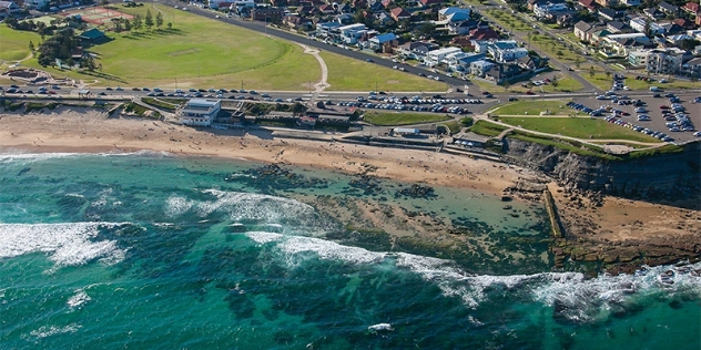 arial view of the coastline and water