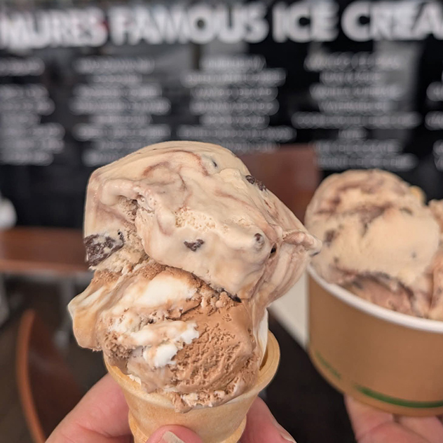 Ice cream in a cone at Van Diemans Land Creamery, Hobart TAS