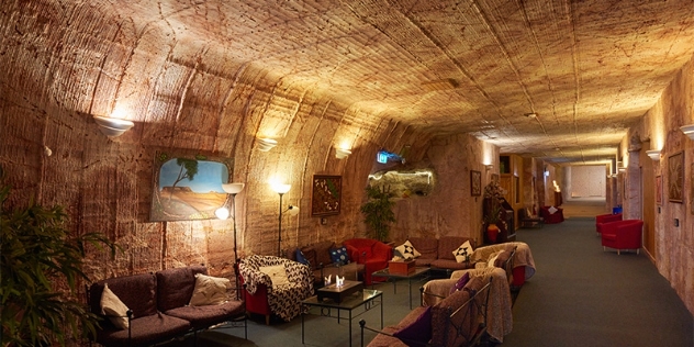 cosy underground hotel lobby