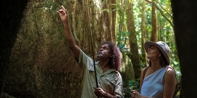 Two people on a Dreamtime Walk through Mossman Gorge, Queensland, from the Mossman Gorge Centre © Tourism Australia
