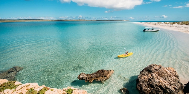 person in canoe in bay at Dirk Hartog Island National Park WA