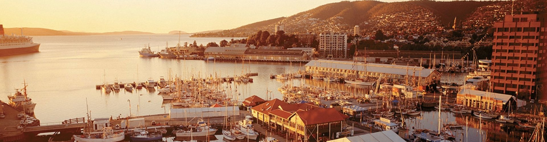 Hobart harbour, Tasmania arial view of hobart harbour at sunset