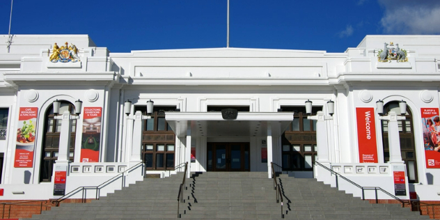  The exterior steps and colonial style facade of the Museum of Australian Democracy, which was old Parliament House.