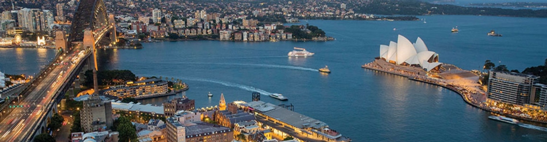 Sydney harbour at dusk Arial view of Sydney harbour at dusk