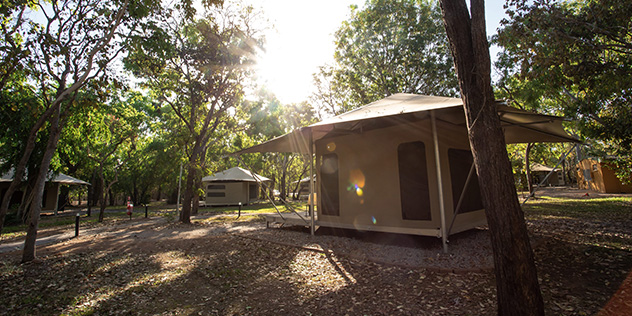Tent style accomodation at Cooinda Lodge beside Yellow Water Billabong in Kakadu National Park