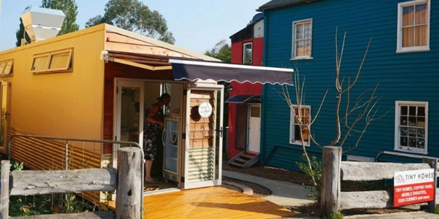 sunflower yellow tiny home mobile kitchen