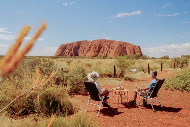 Admiring the immense Uluru.