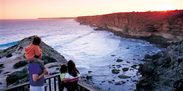 family whale watching at a lookout on Bunda cliffs