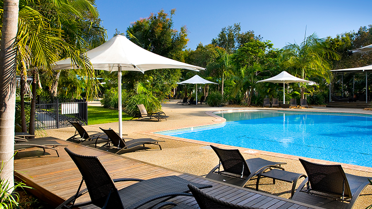 Poolside loungers at Angourie Resort