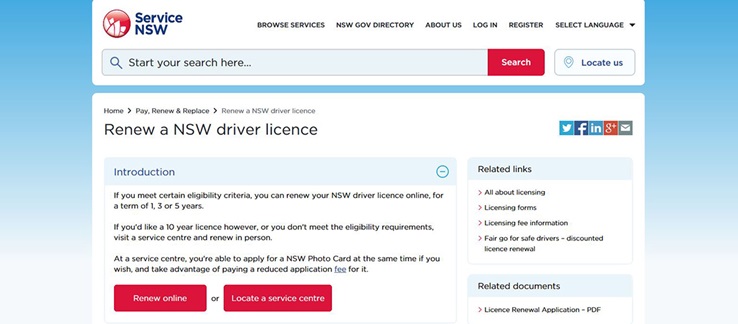 NSW online drivers licence renewal