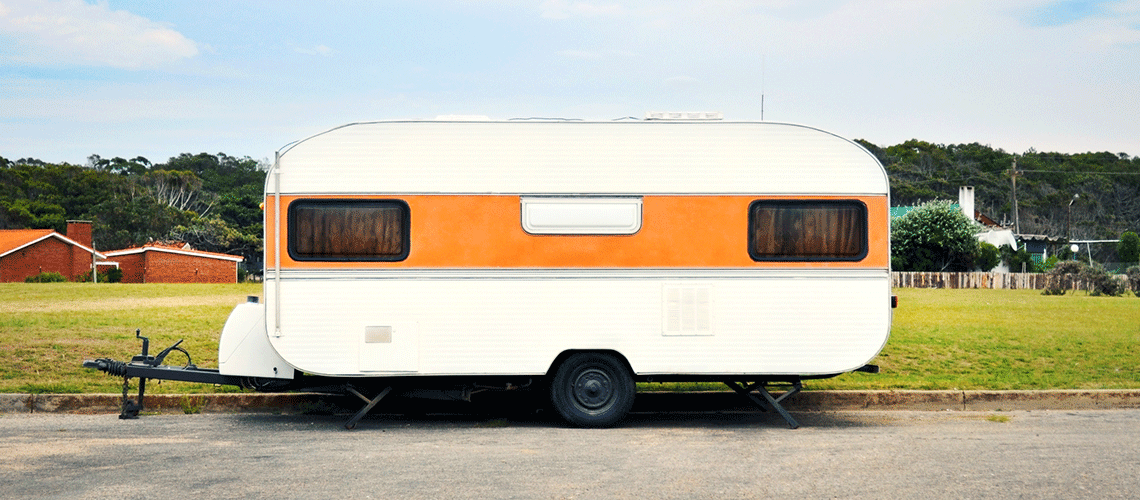 Retro caravan on roadside